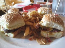 Mini burgers!  Eww onion strings...